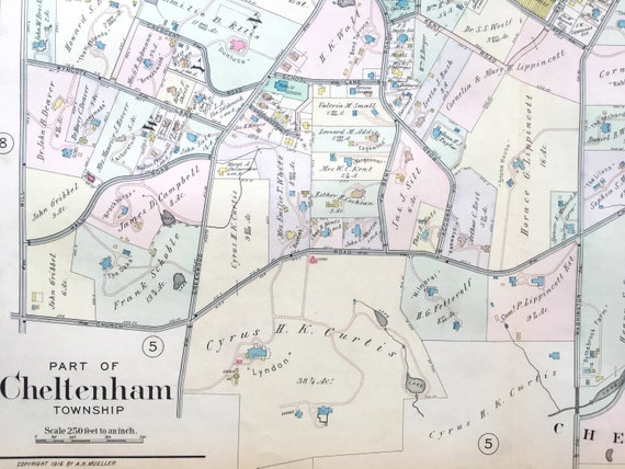 1916 MONTGOMERY COUNTY NORTH PENNSYLVANIA WYNCOTE CHELTEN HILLS ATLAS MAP