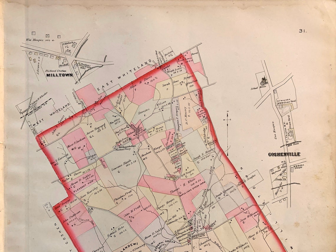 East Goshen Township Map Original 1883 Chester County Farm Etsy