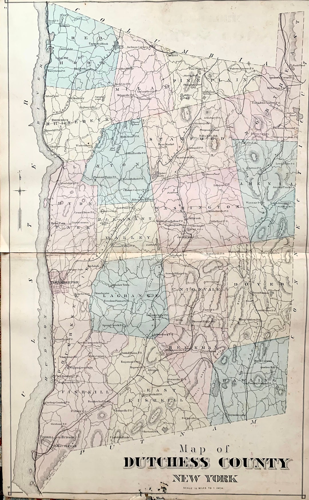 Dutchess County Map Original 1876 Dutchess County Atlas Etsy