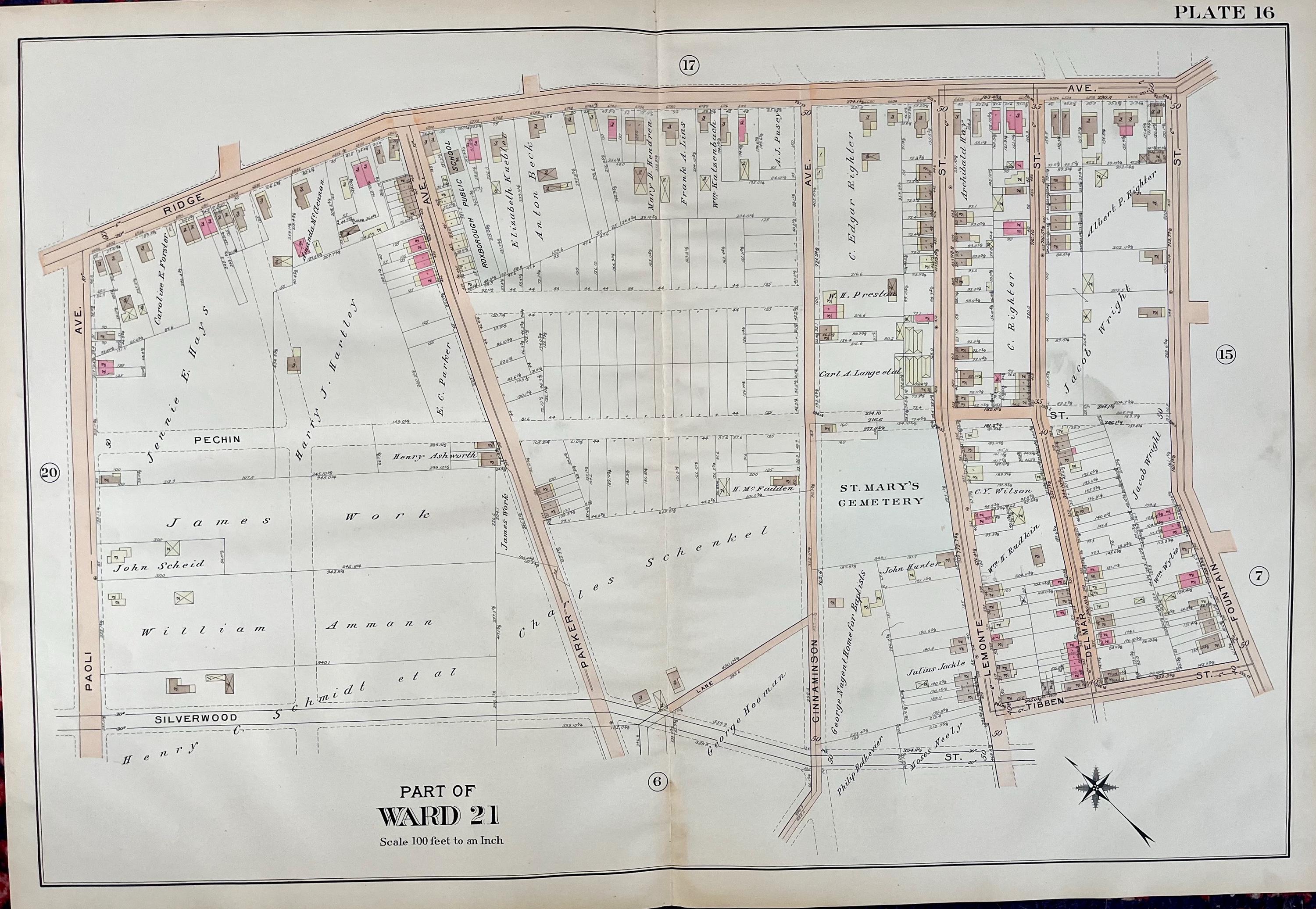 Roxborough Map, Original 1911 City of Philadelphia Atlas, Manayunk