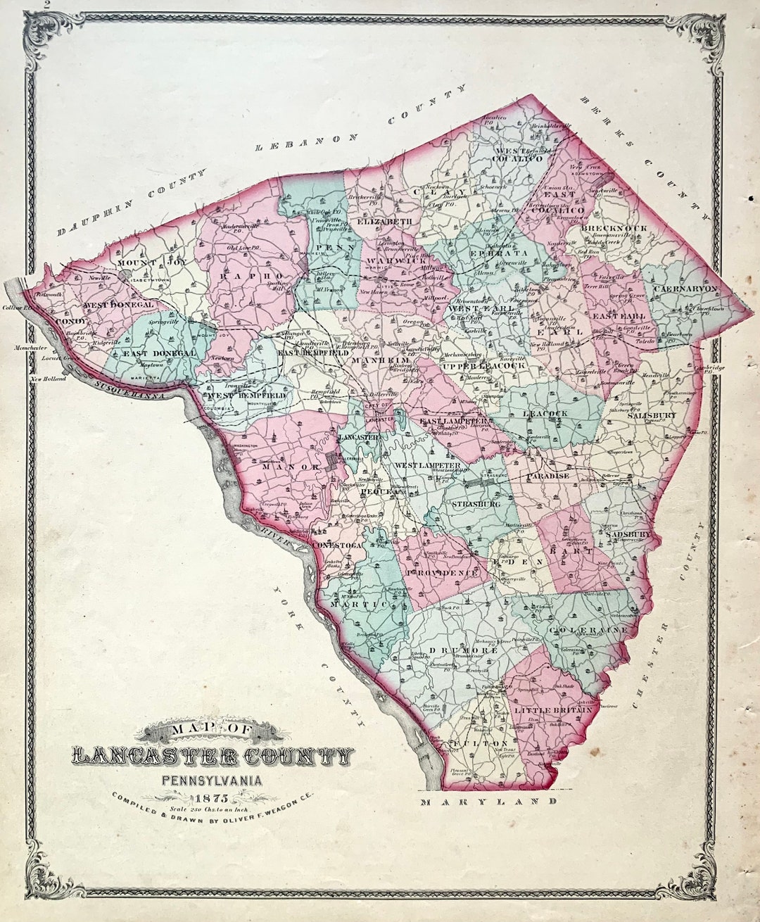 Lancaster County Map, Original 1875 Lancaster County Atlas, Strasburg ...