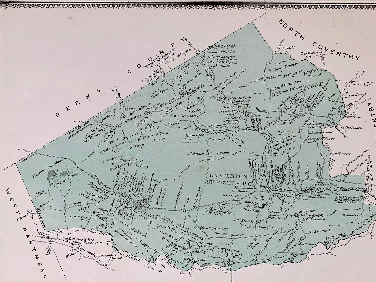 Warwick Township Map Original 1873 Chester County Farm Atlas Etsy