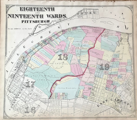 Lawrenceville map Original 1872 Pittsburgh Atlas Garfield Etsy