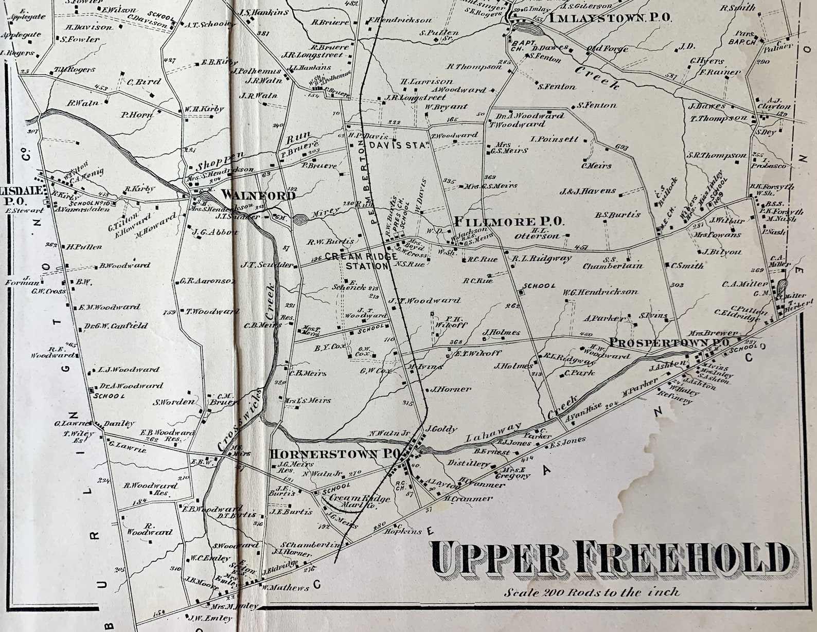 Upper Freehold Map Original 1873 Monmouth County Atlas New Etsy