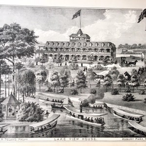 Asbury Park print, Original 1878 New Jersey Coast Atlas, Lake View House