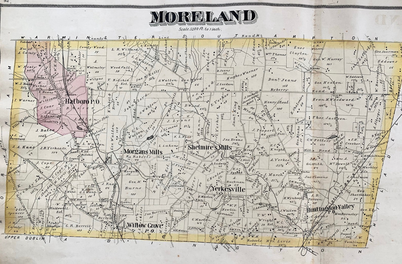 Moreland Township Map Original 1877 Montgomery County Atlas Etsy