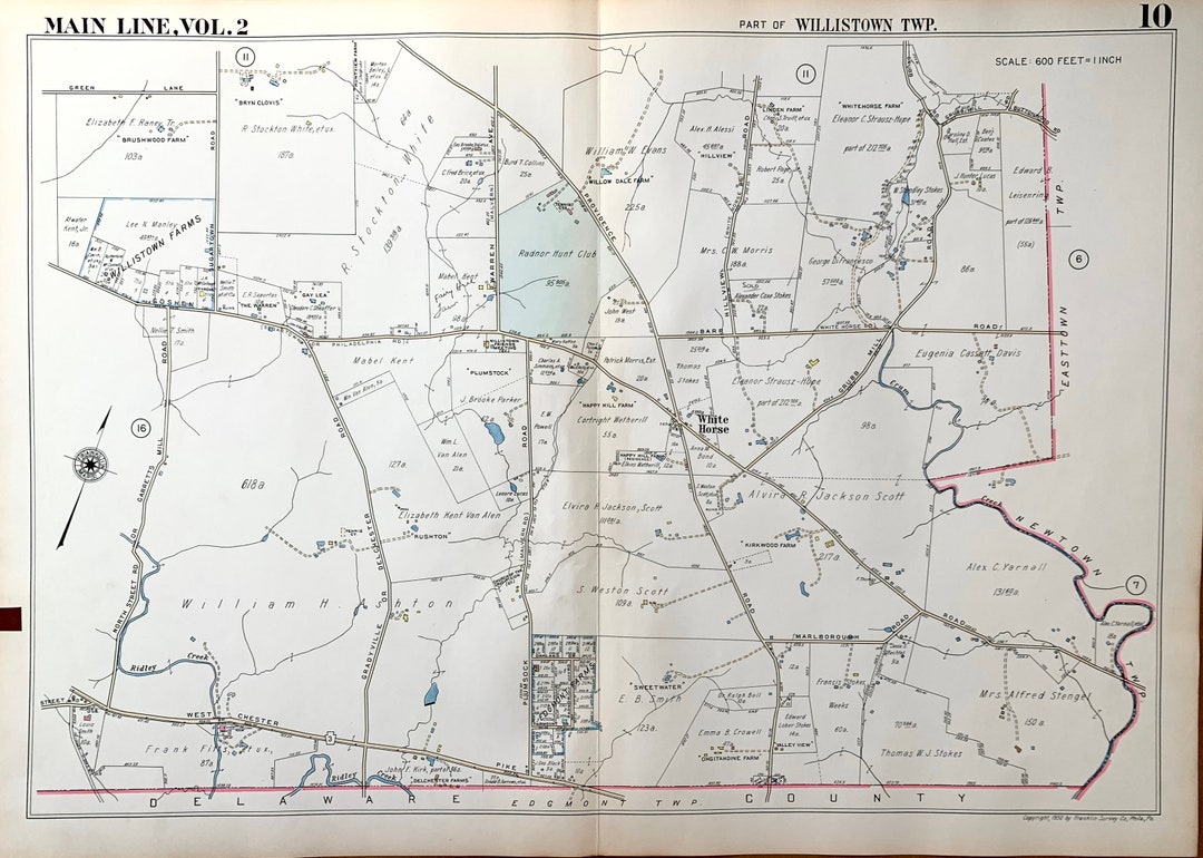 Willistown Township Map, Original 1950 Franklin Survey Main Line Atlas