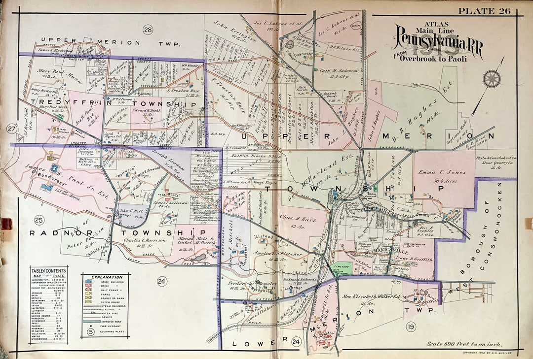 Upper Merion Map, Original 1912 Pennsylvania Main Line Atlas, Radnor ...