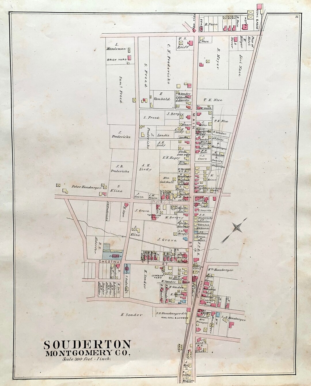 Antique Souderton Map Original 1886 North Pennsylvania - Etsy UK