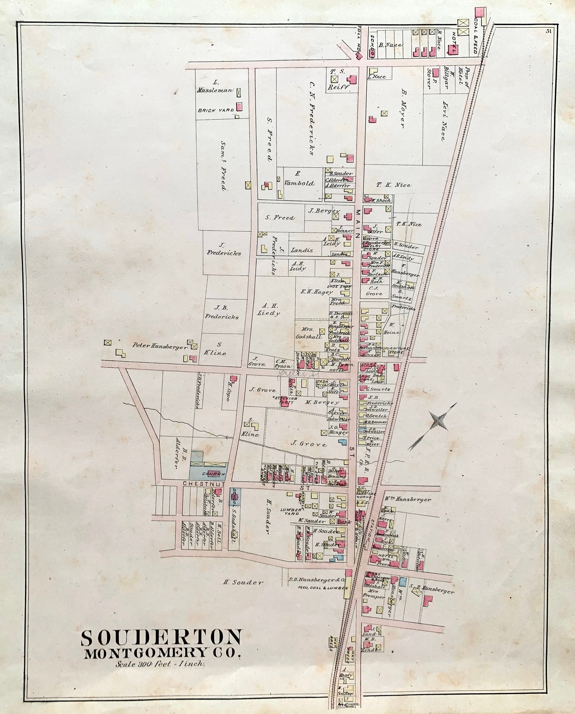 Antique Souderton Map Original 1886 North Pennsylvania Etsy UK