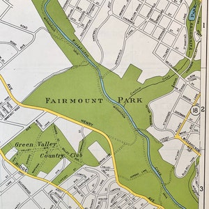 Roxborough map, Original 1946 Franklins Philadelphia Atlas, Fairmount Park, Chestnut Hill, Valley Green Inn image 2