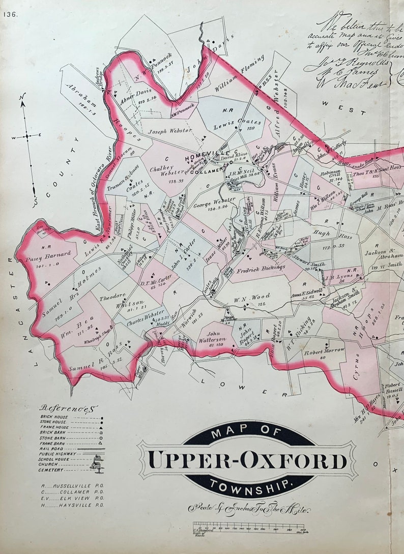 Upper Oxford Township Map, Original 1883 Chester County Farm Atlas