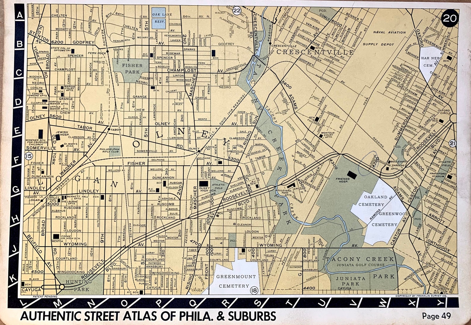 North Philadelphia Map, Original 1951 City of Philadelphia Atlas, Logan