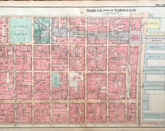 Old City map, Original 1922 Philadelphia atlas, Elfreths Alley, Liberty Bell, Betsy Ross