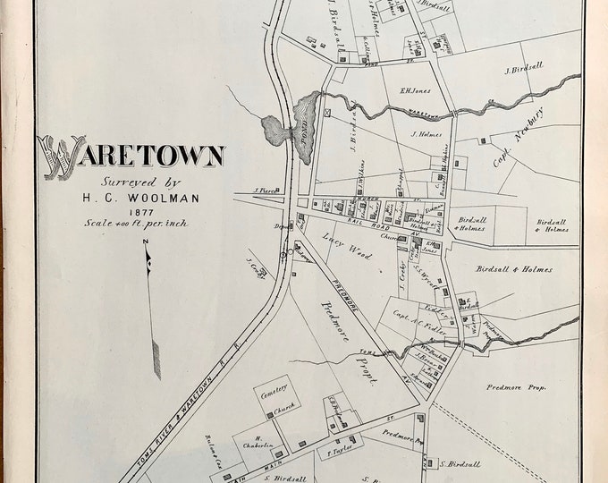 Waretown Map, Original 1878 New Jersey Shore Atlas, Ocean County