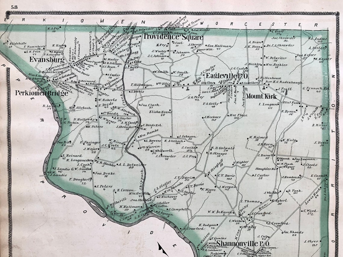 Lower Providence Map, Original 1877 Montgomery County Atlas, Eagleville