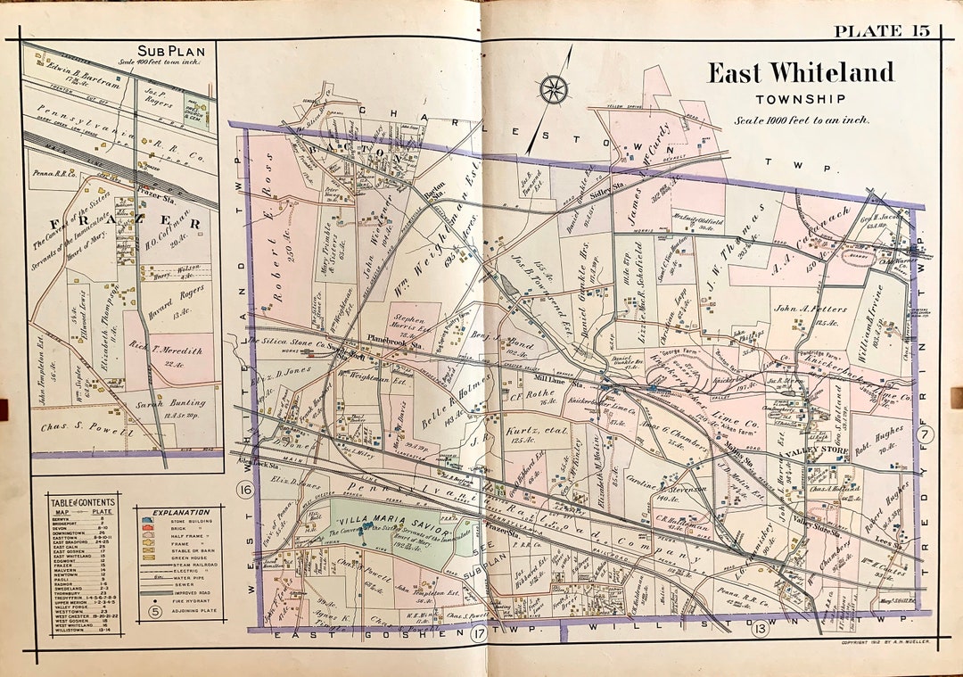 East Whiteland Township Map, Original 1912 Pennsylvania Main Line