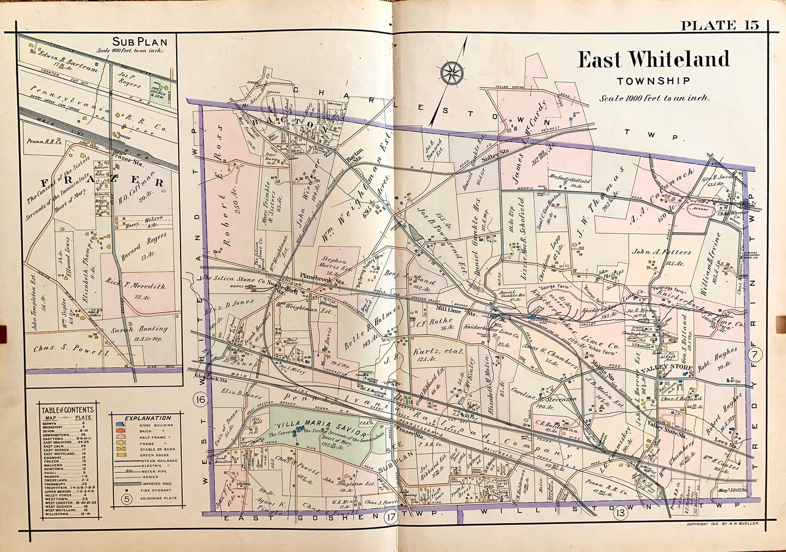 East Whiteland Township Map, Original 1912 Pennsylvania Main Line