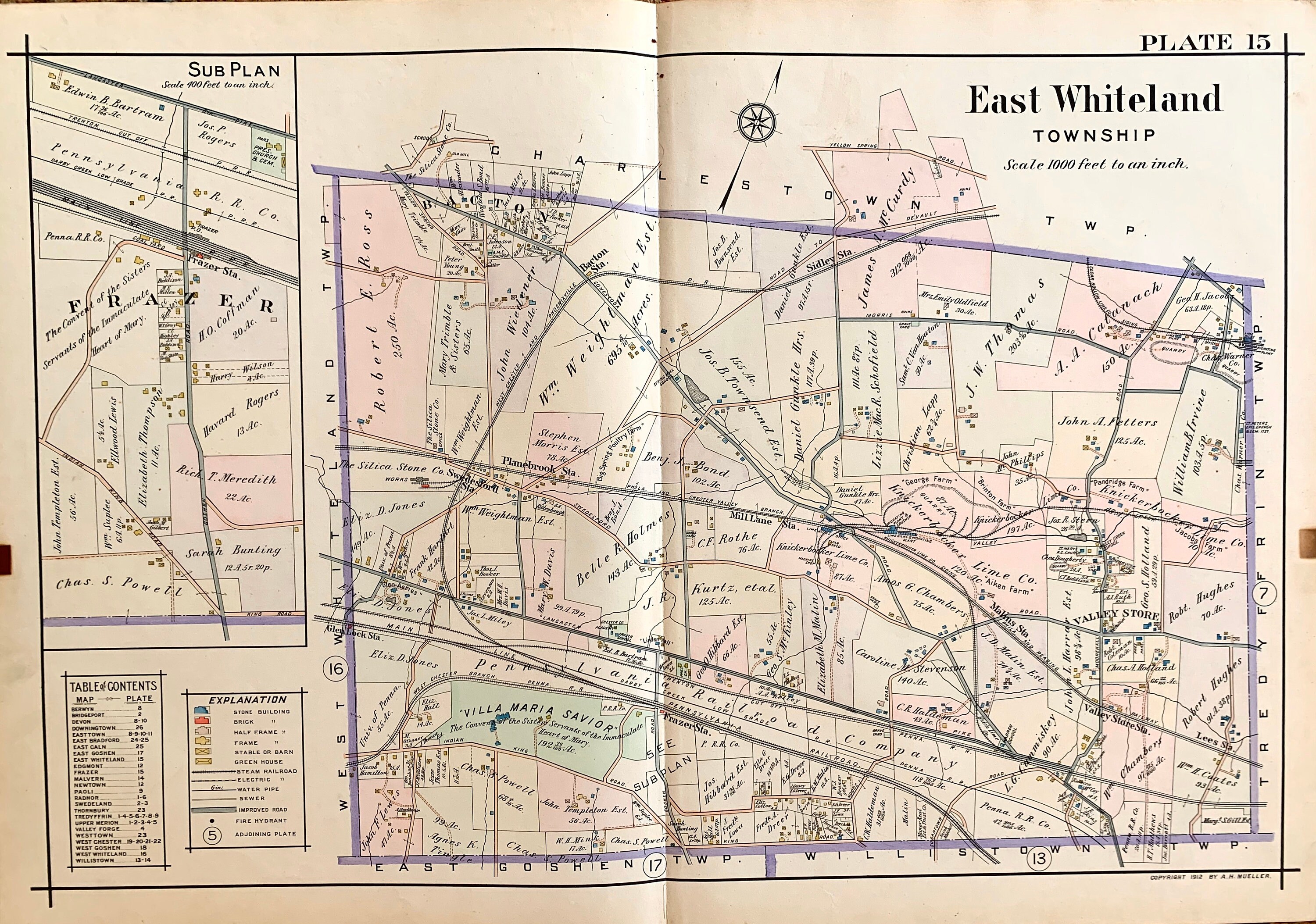 East Whiteland Township Map, Original 1912 Pennsylvania Main Line