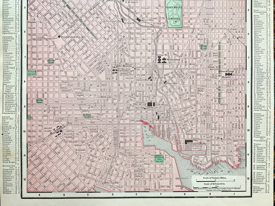 Baltimore Map, Original 1900 Rand Mcnally Atlas, City of Baltimore ...