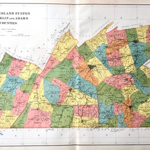 Original 1900 Atlas map of Cumberland Fulton Franklin and Adams Counties Pennsylvania from 1900 State of Pennsylvania Census