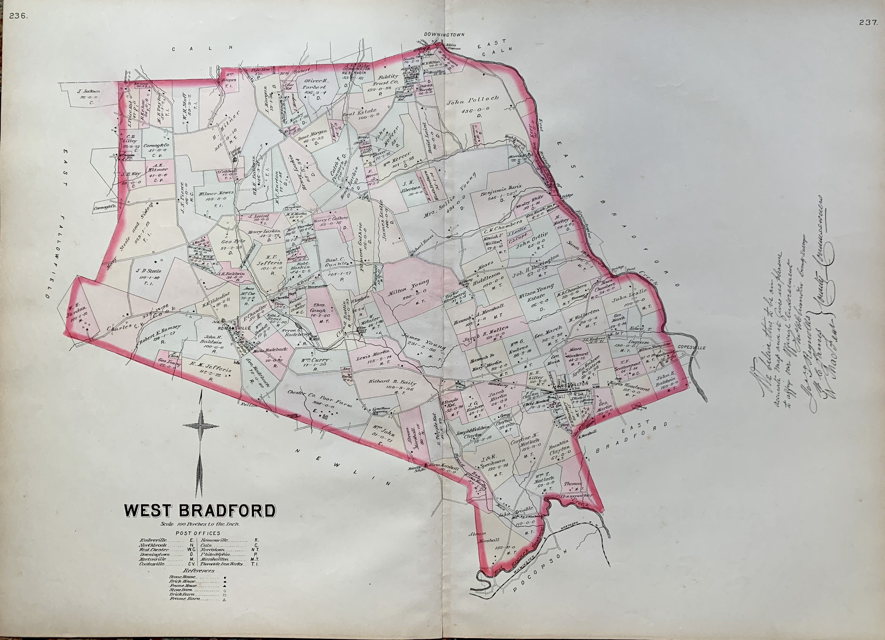 West Bradford Township Map Original 1883 Chester County Etsy