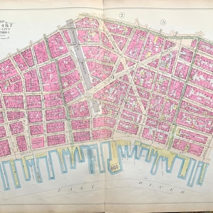 Brooklyn Bridge map, Original 1894 Manhattan Island Atlas, Financial District, New York City