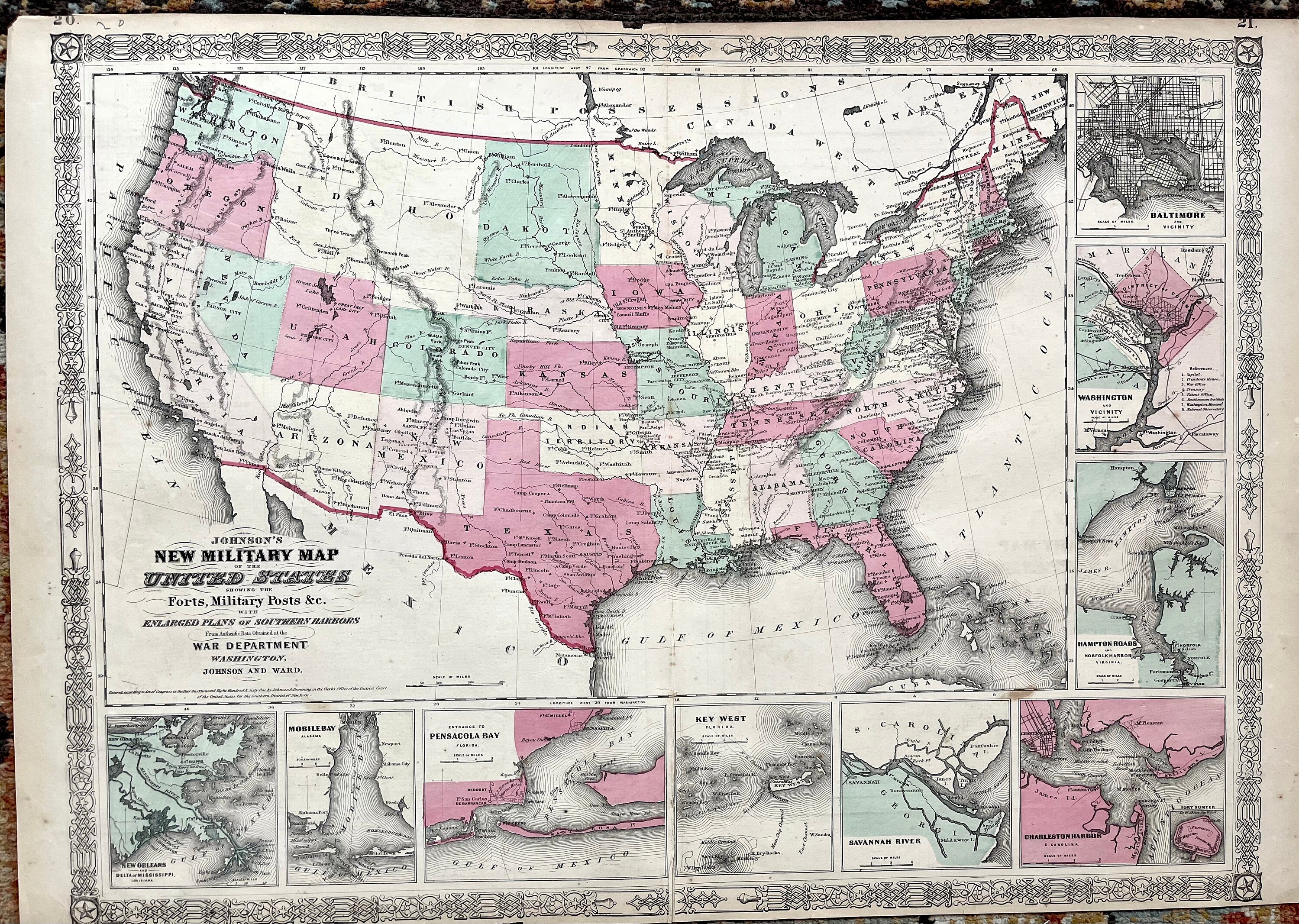 Nuevo mapa militar de los Estados Unidos, Atlas original de Johnson y Ward de 1864, Departamento de Guerra, Guerra Civil
