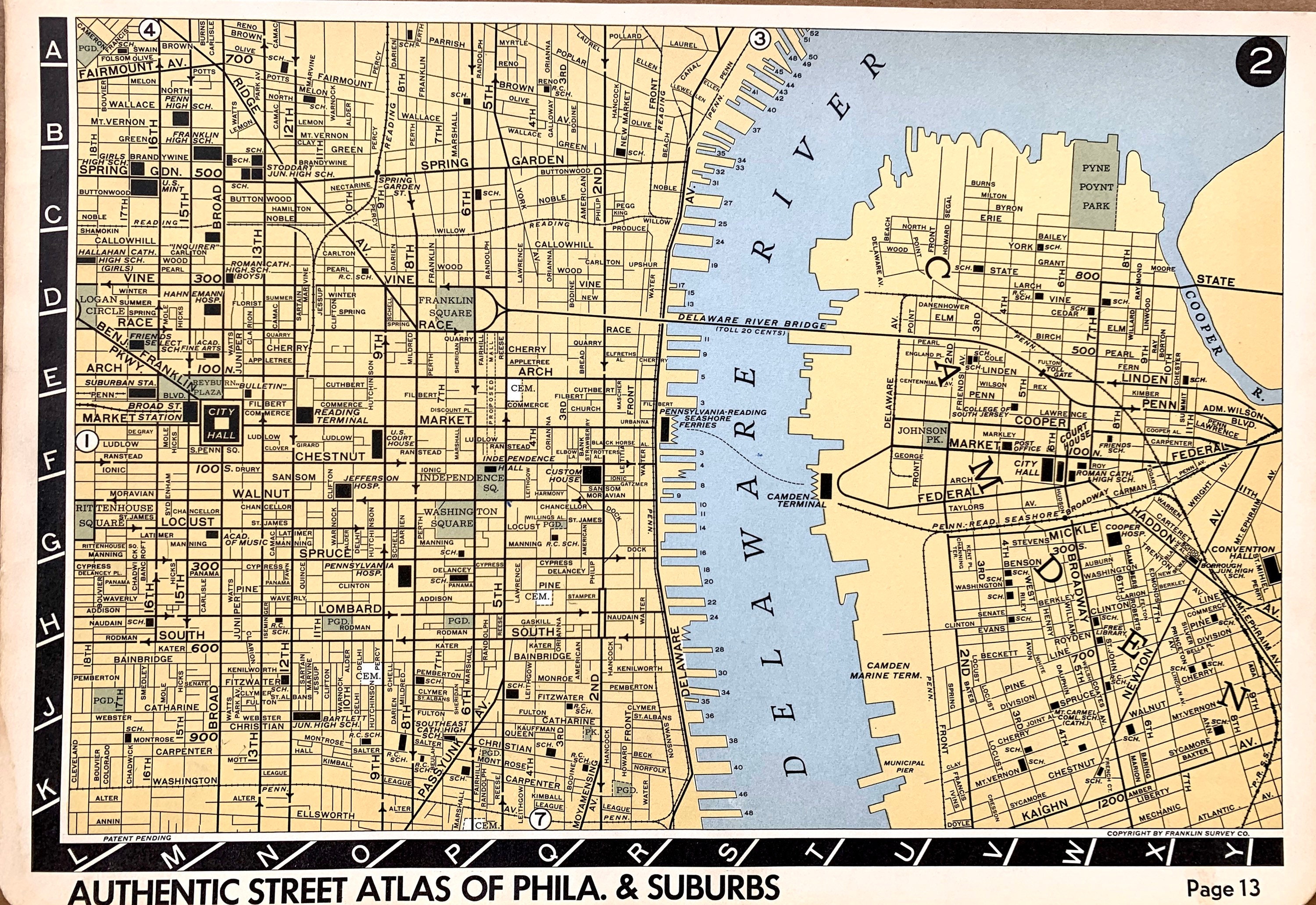Center City Philadelphia Map Original 1936 Franklin Survey | Etsy
