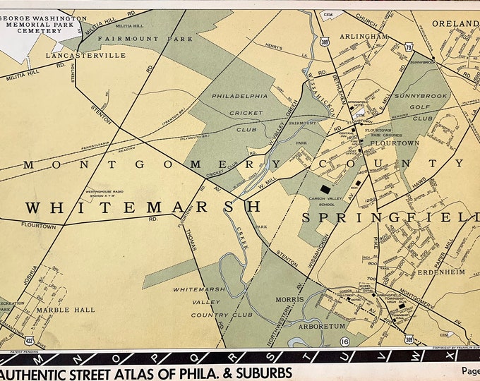 Large Original 1927 Map of Parts of Flourtown & Fort Washington Upper Dublin, White Marsh