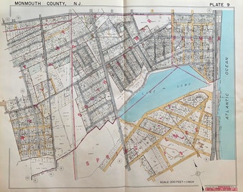 Belmar New Jersey Map, Original 1941 Monmouth County atlas, Belmar Beach, Spring Lake Beach, Lake Como, South Belmar, Wall Township