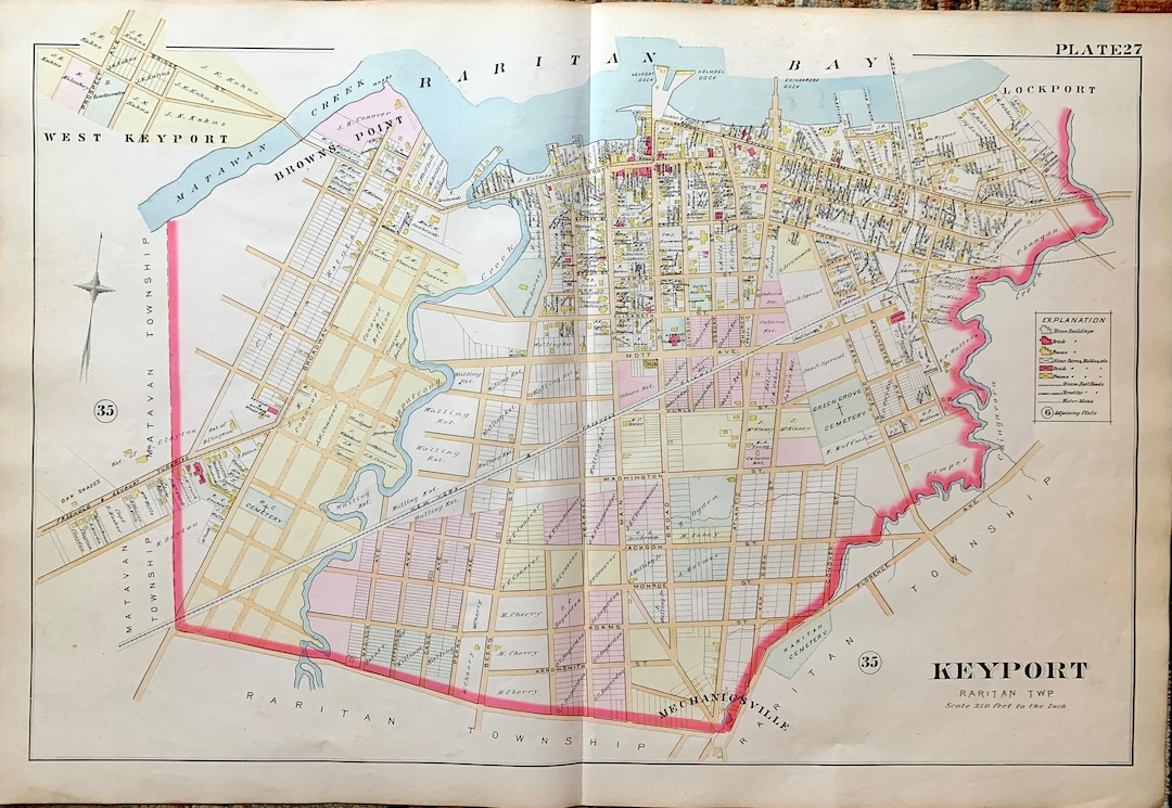 Keyport New Jersey Map Original 1889 Monmouth County Atlas Etsy