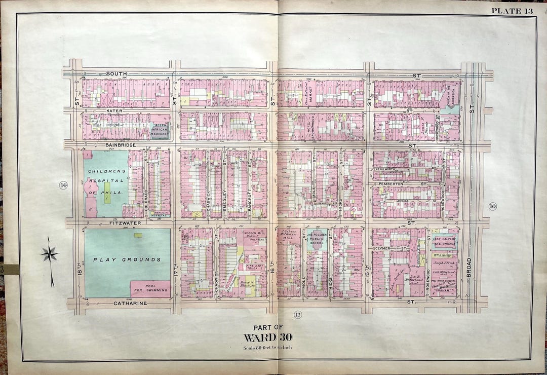 Rittenhouse Map, Bella Vista Map, Original 1917 South Philadelphia ...