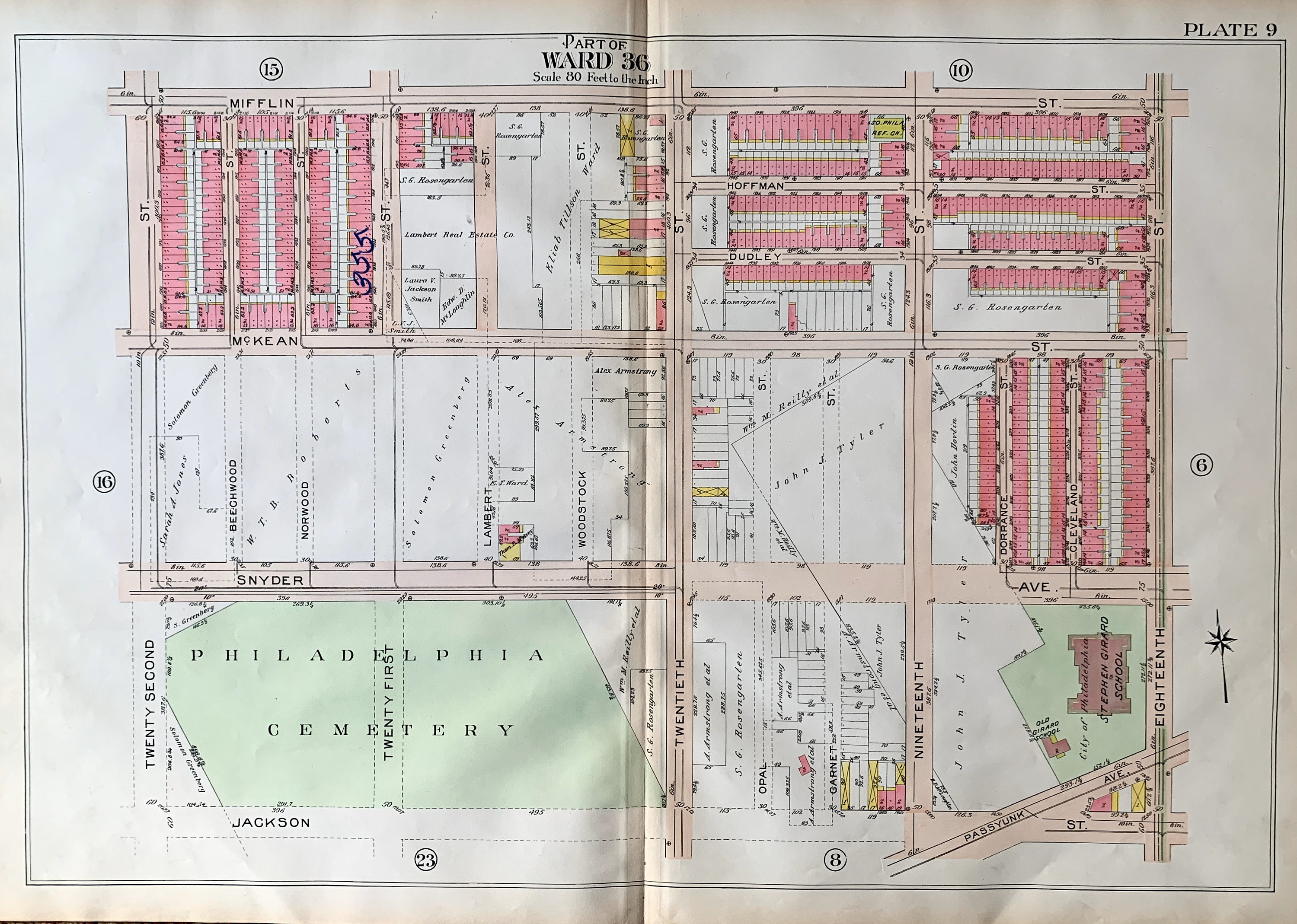South Philadelphia Map, Original 1909 City of Philadelphia Atlas Map, Girard Estates Map