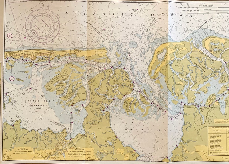 Brigantine Map Original 1967 Nautical Map Little Egg Harbor - Etsy