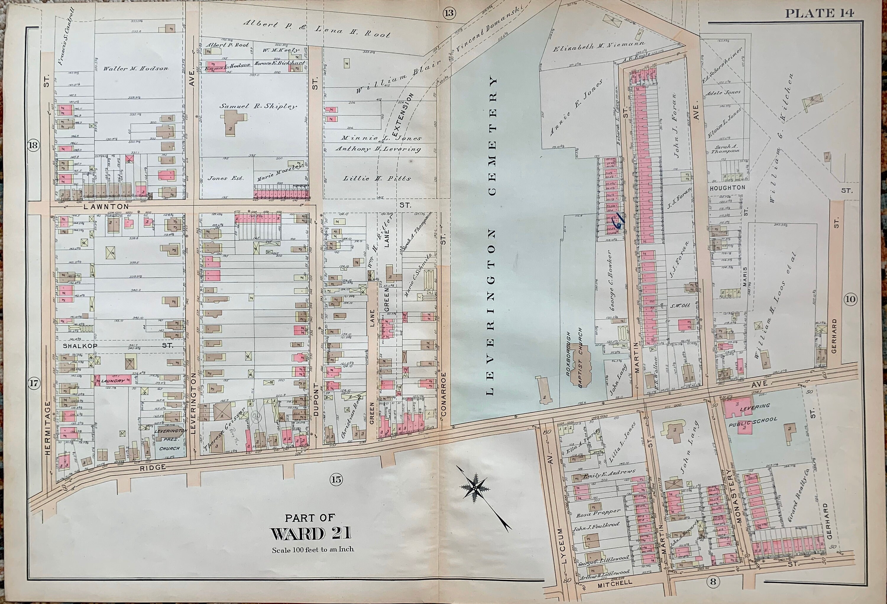 Manayunk map, Original 1911 City of Philadelphia atlas map, Leverington Cemetery, Roxborough map