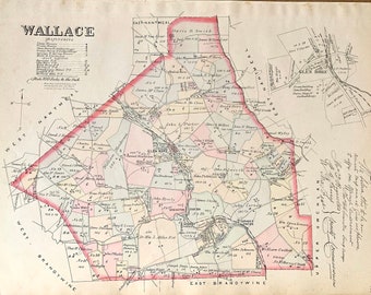 Wallace Township Map, Original 1883 Chester County Pennsylvania Farm Atlas, Glenmore, Springton