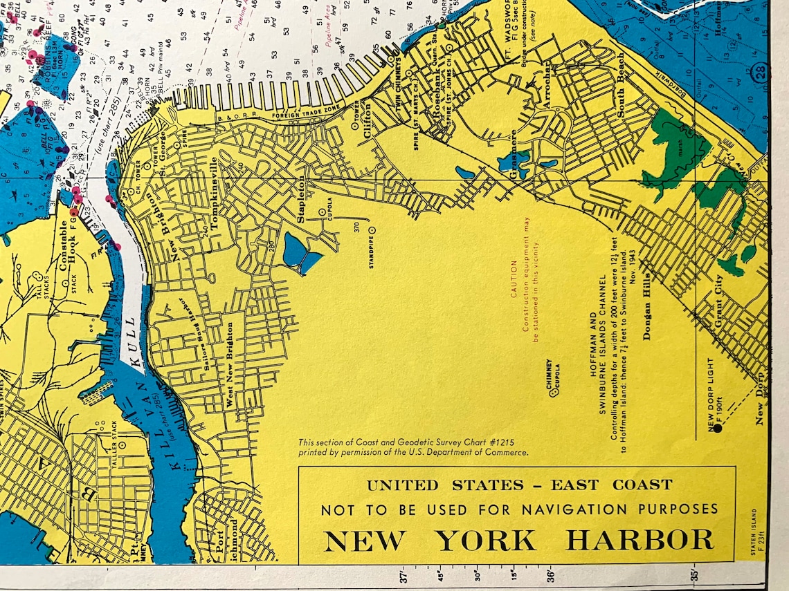 New York Harbor Map Original 1959 - Il 1140xN.3252649433 Nu1r