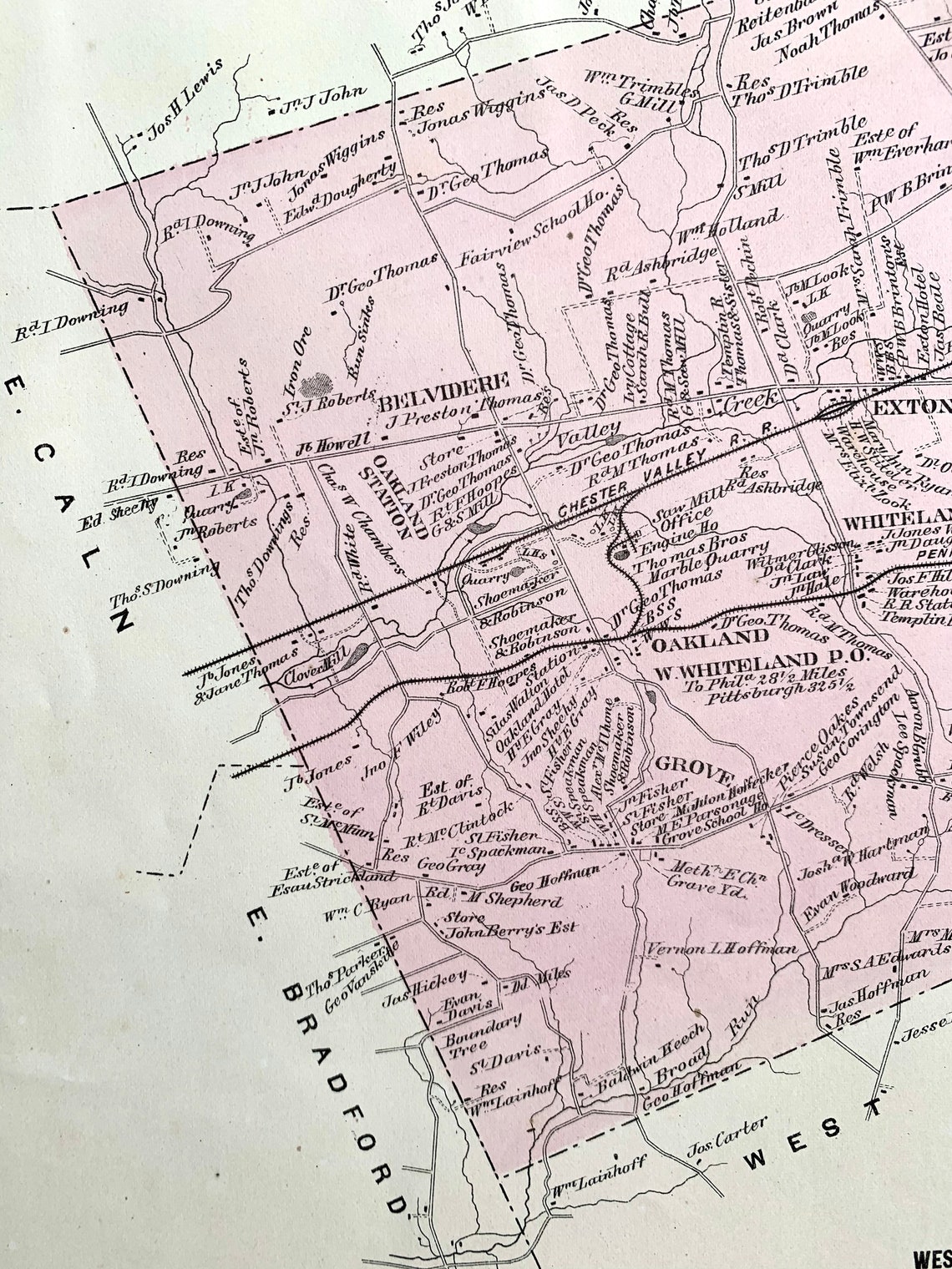 West Whiteland Township Map Original 1873 Chester County Etsy