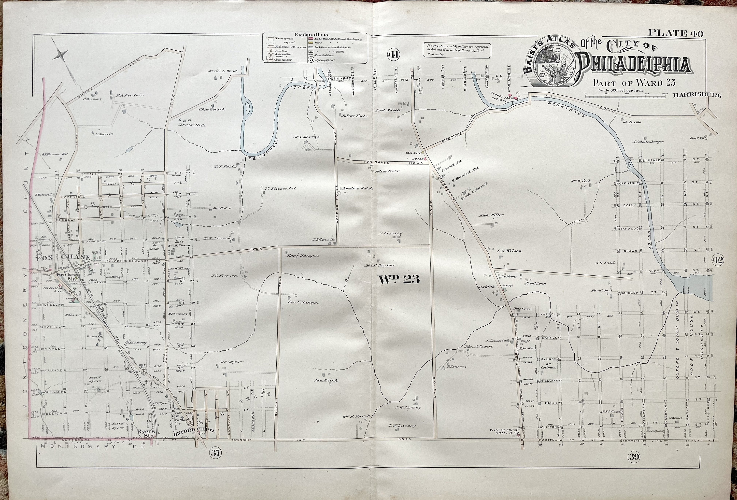 Fox State Map Fox Chase Map, Original 1886 Philadelphia Atlas, Rhawnhurst, Northeast ...