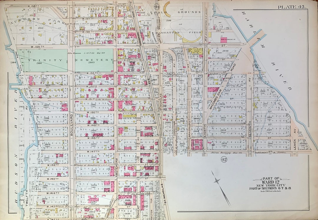 Polo Grounds Map Original 1894 Manhattan Atlas Harlem Map Etsy