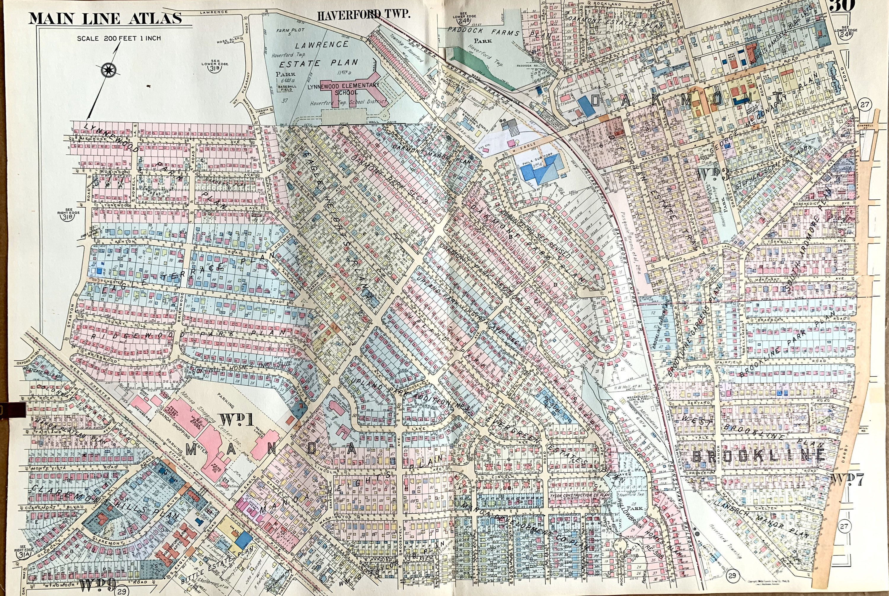 Havertown Map, Manoa Map, Original 1961 Main Line