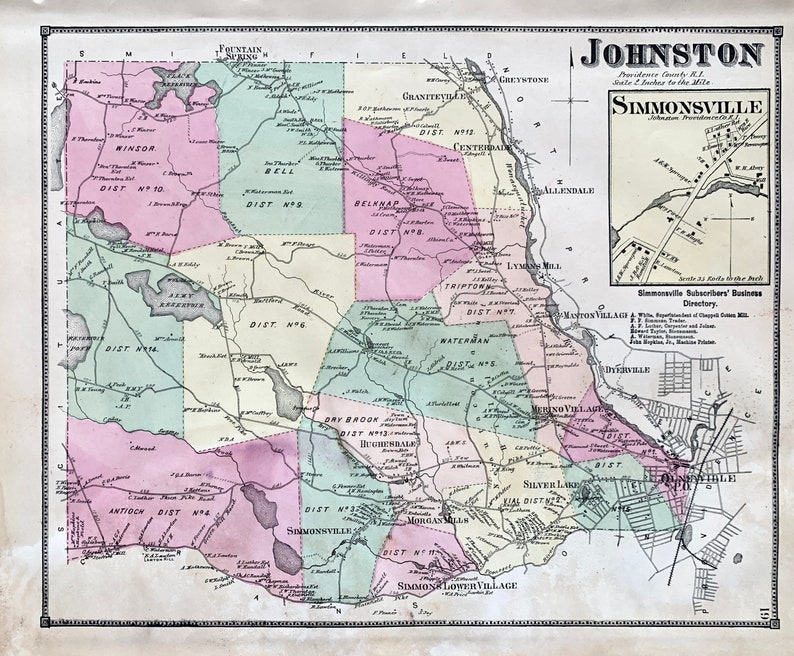 Johnston Map, Original 1870 Rhode Island atlas, Simmonsville, Providence County, Thornton image 1