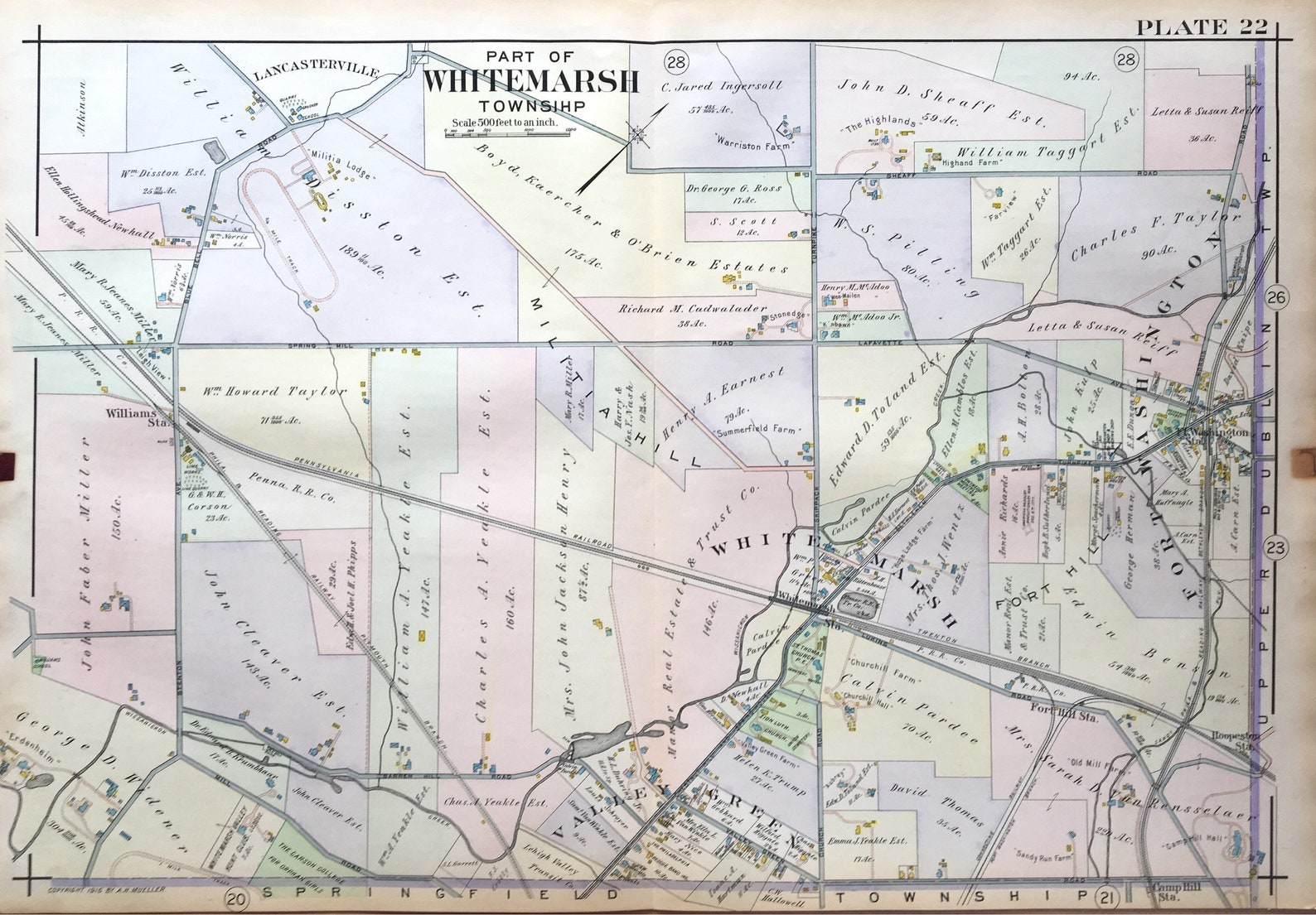 Whitemarsh Township Map Original 1916 North Penn Atlas Fort Etsy