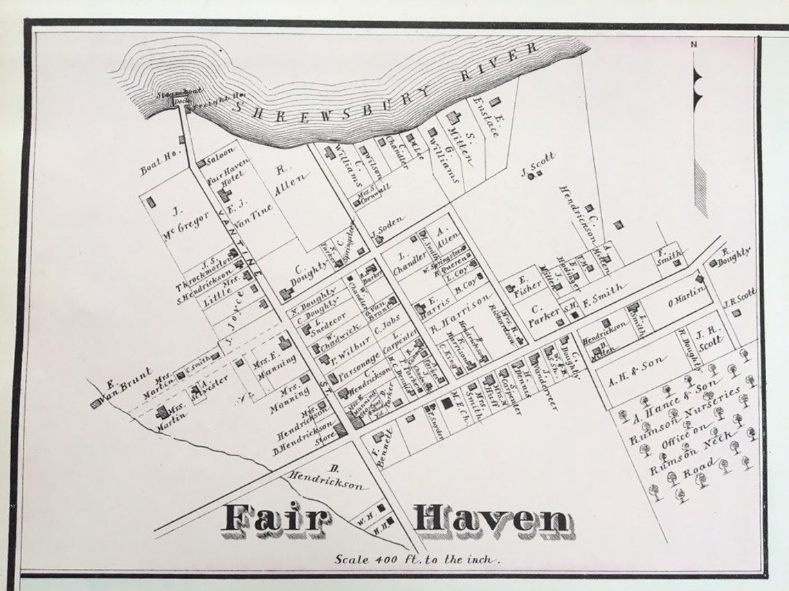 Oceanic Fairhaven Rumson Map Original 1878 Map New Jersey  Etsy