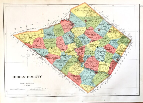 Berks County Zip Code Map Berks County Map Original 1900 State Of Pennsylvania Atlas | Etsy