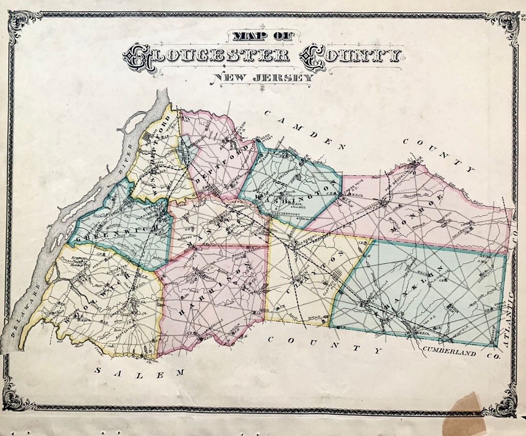 Gloucester County Map, Original 1876 New Jersey Atlas, Deptford