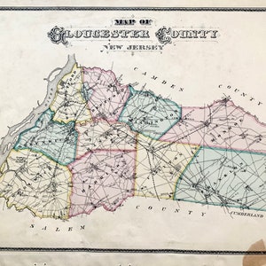 Gloucester County map, Original 1876 New Jersey Atlas, Deptford, Woolwich