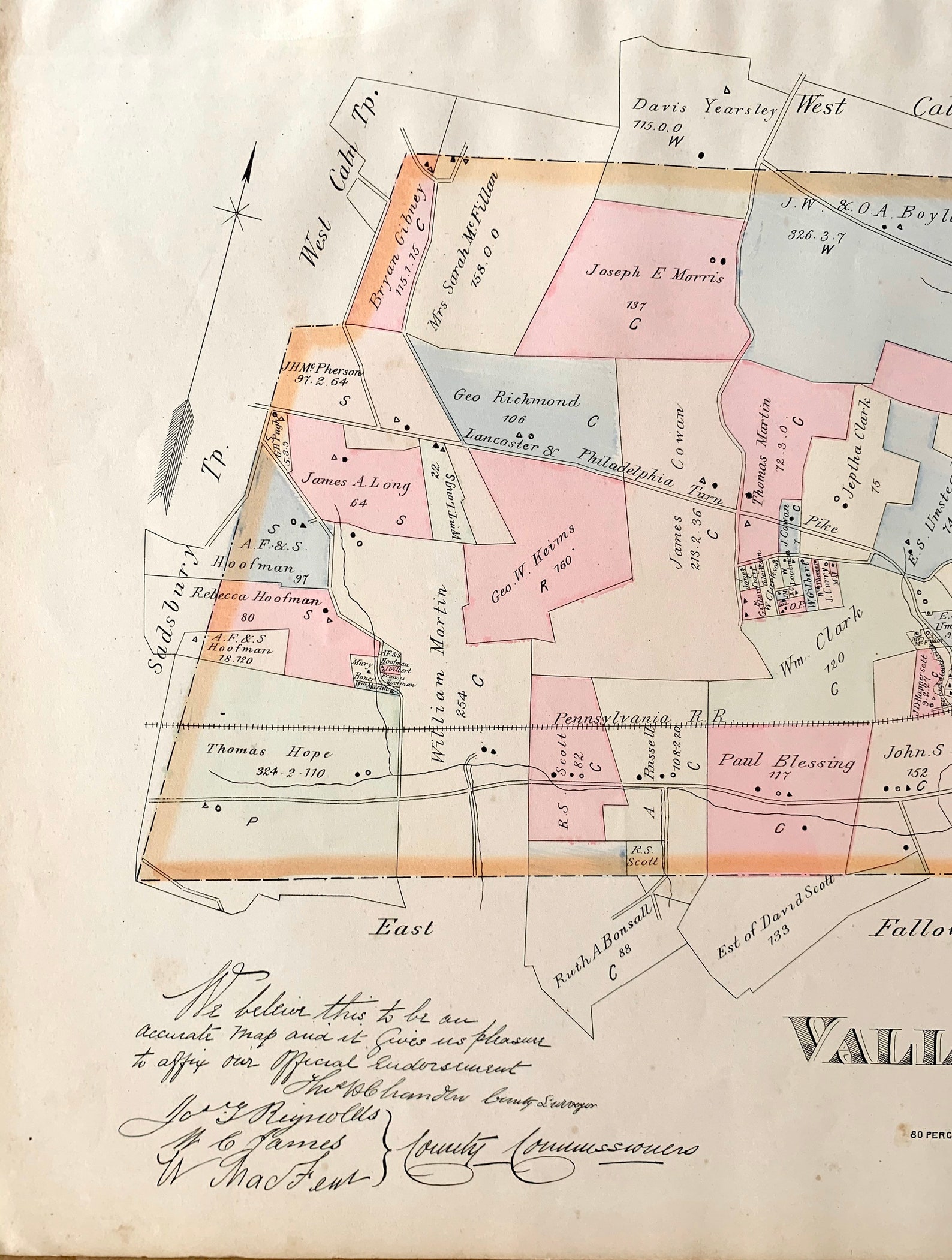 Valley Township Map, Original 1883 Chester County Pennsylvania Farm