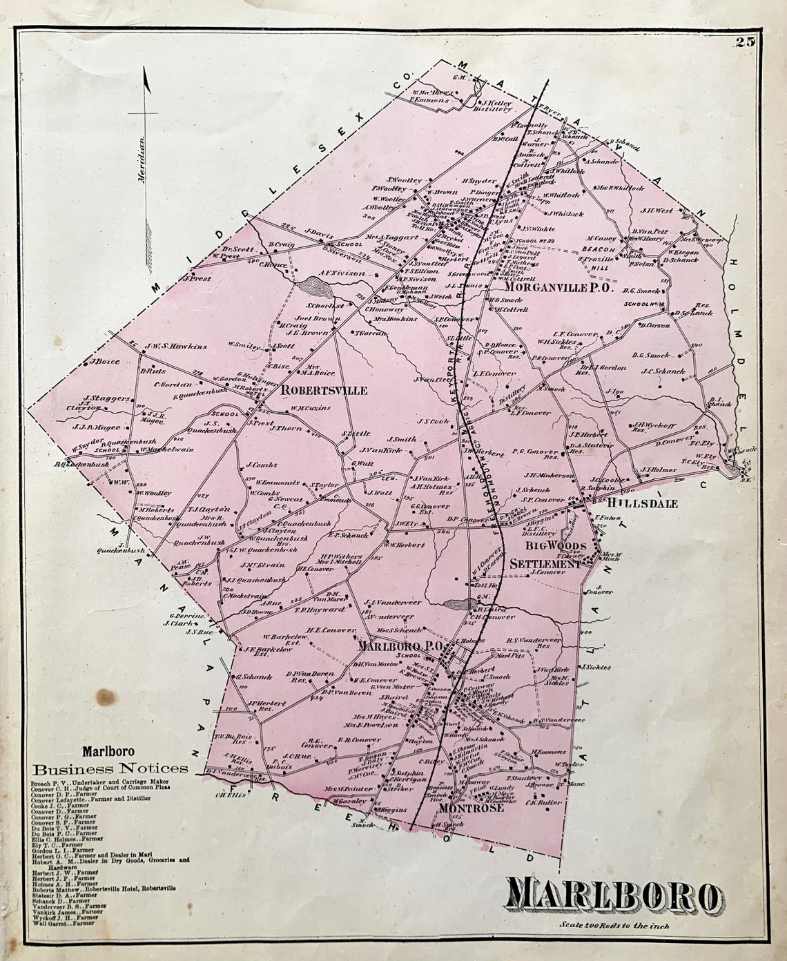 Marlboro New Jersey Map original 1873 Monmouth County Atlas Etsy